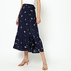 Gap Navy Floral Wrap Skirt